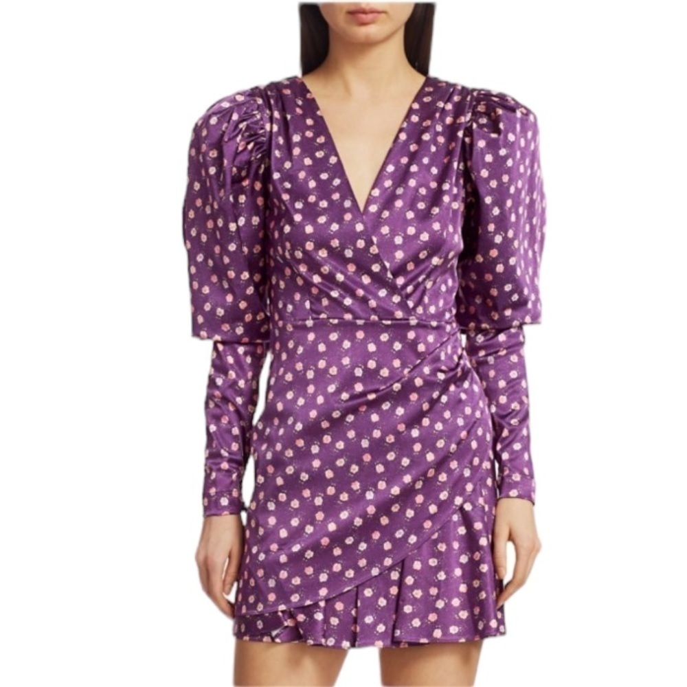 Rotate Birger Christensen - NWT Aiken Floral Puff Sleeve Mini Dress Purple Sz 8